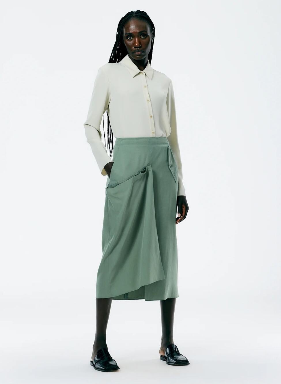 Tibi Lancaster Lyocell Draped Skirt Women's 8 Green Buttoned